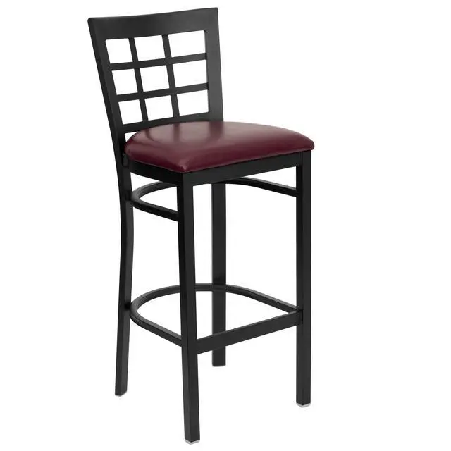 Main image of HERCULES Series Black Window Back Metal Restaurant Barstool - Burgundy Vinyl Seat