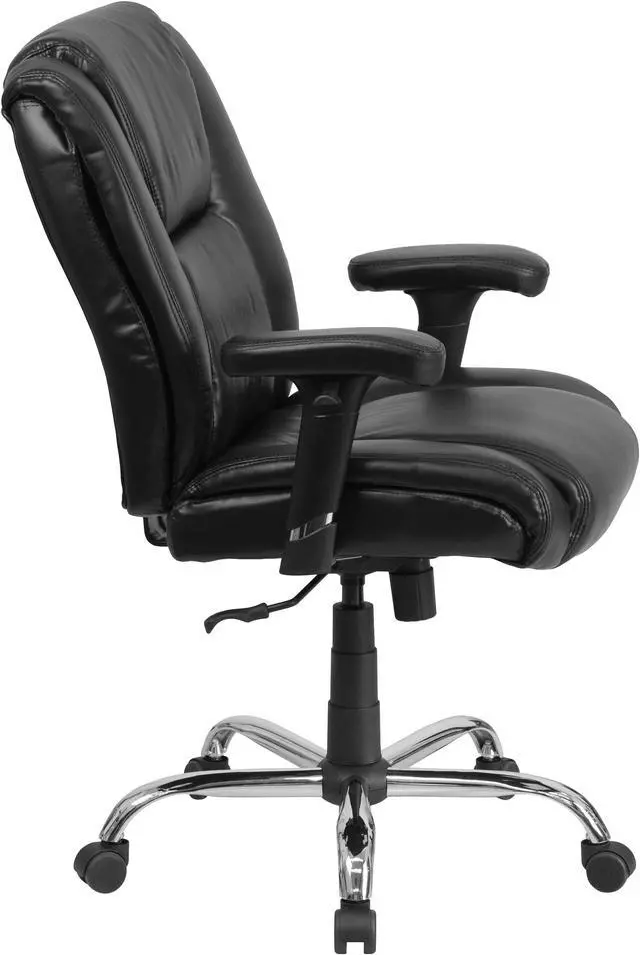 Alt view image 2 of 20 - HERCULES Series Big & Tall 400 lb. Rated Black LeatherSoft Ergonomic Task Office Chair with Chrome Base and Adjustable Arms