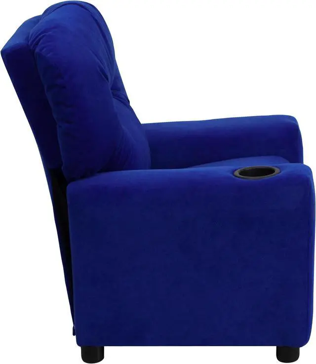 Alt view image 2 of 20 - Contemporary Blue Microfiber Kids Recliner with Cup Holder