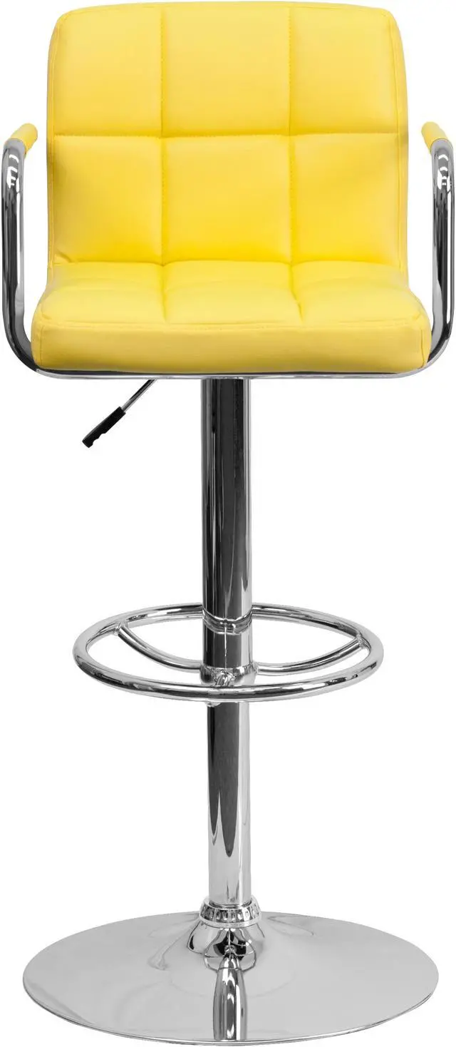 Alt view image 2 of 20 - Flash Furniture Contemporary Yellow Quilted Vinyl Adjustable Height Bar Stool with Arms and Chrome Base