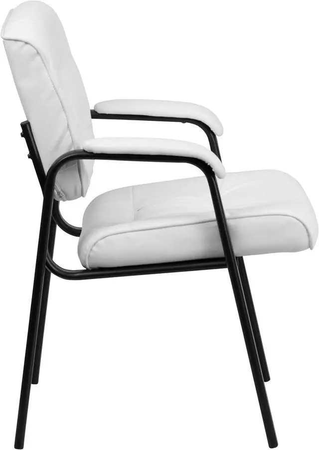 Alt view image 2 of 17 - Black Leather Guest Chair with Tablet Arm, Chrome Legs and Cup Holder