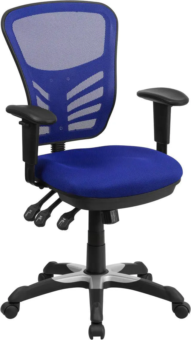 Main image of Mid-Back Blue Mesh Multifunction Executive Swivel Ergonomic Office Chair with Adjustable Arms