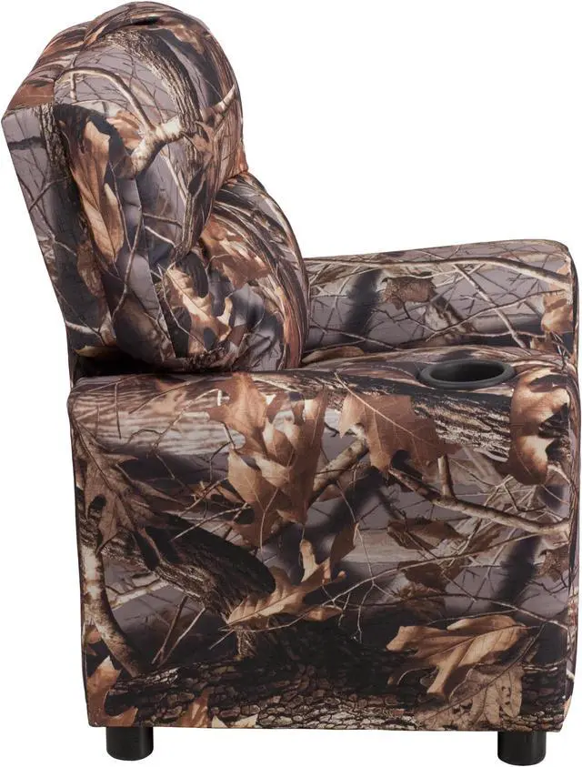Alt view image 2 of 20 - Contemporary Camouflaged Fabric Kids Recliner with Cup Holder