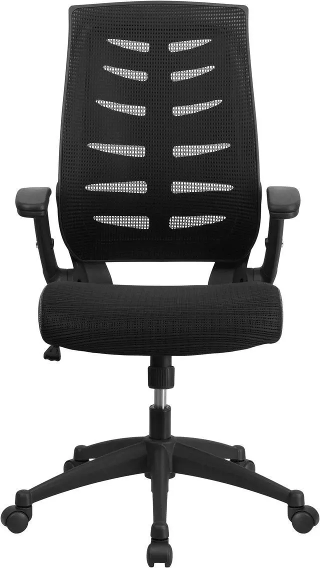 Alt view image 3 of 20 - High Back Designer Black Mesh Executive Swivel Ergonomic Office Chair with Height Adjustable Flip-Up Arms
