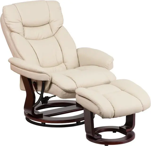 Alt view image 5 of 15 - Recliner Chair with Ottoman | Beige LeatherSoft Swivel Recliner Chair with Ottoman Footrest