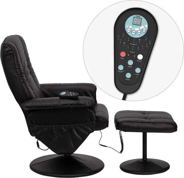 Alt view image 3 of 20 - Massaging Adjustable Recliner and Ottoman with Wrapped Base in Black LeatherSoft