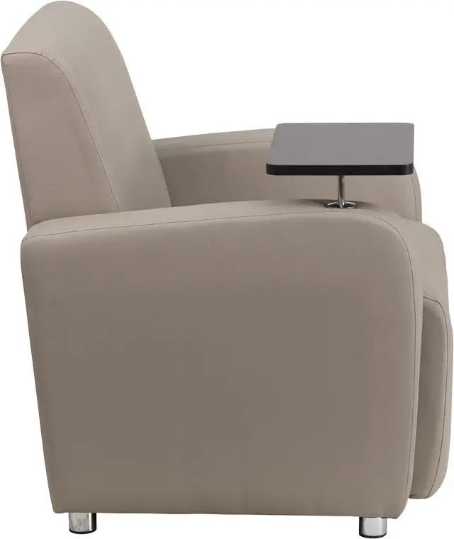 Alt view image 2 of 20 - Gray Leather Guest Chair with Tablet Arm, Chrome Legs and Cup Holder