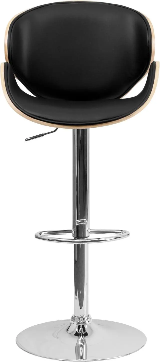 Alt view image 2 of 20 - Beech Bentwood Adjustable Height Barstool with Curved Back and Black Vinyl Seat