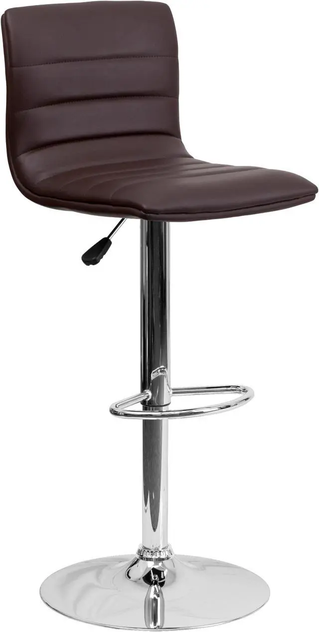 Main image of Modern Brown Vinyl Adjustable Bar Stool with Back, Counter Height Swivel Stool with Chrome Pedestal Base