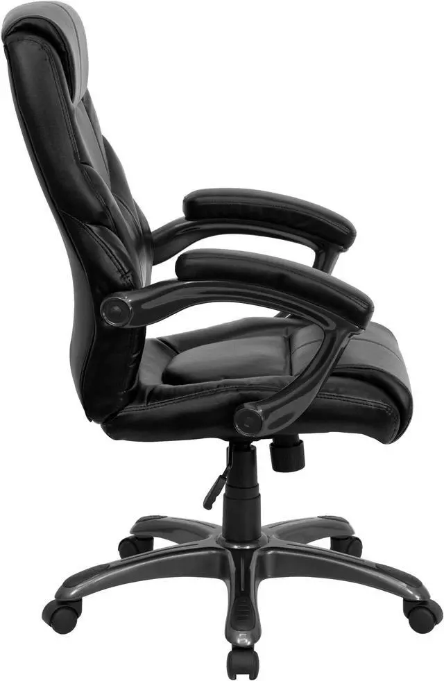 Alt view image 5 of 19 - Flash Furniture GO-724H-BK-LEA-GG High Back Black Leather Overstuffed Executive Office Chair