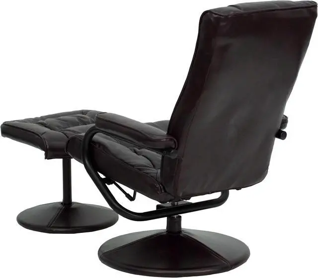 Alt view image 3 of 20 - Contemporary Brown Leather Recliner and Ottoman with Leather Wrapped Base