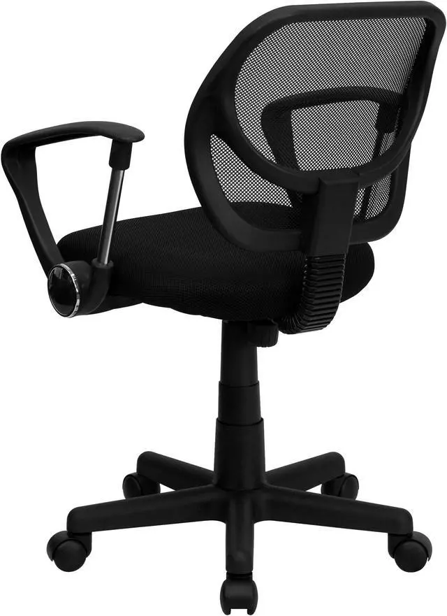 Alt view image 3 of 20 - Low Back Black Mesh Swivel Task Office Chair with Curved Square Back and Arms