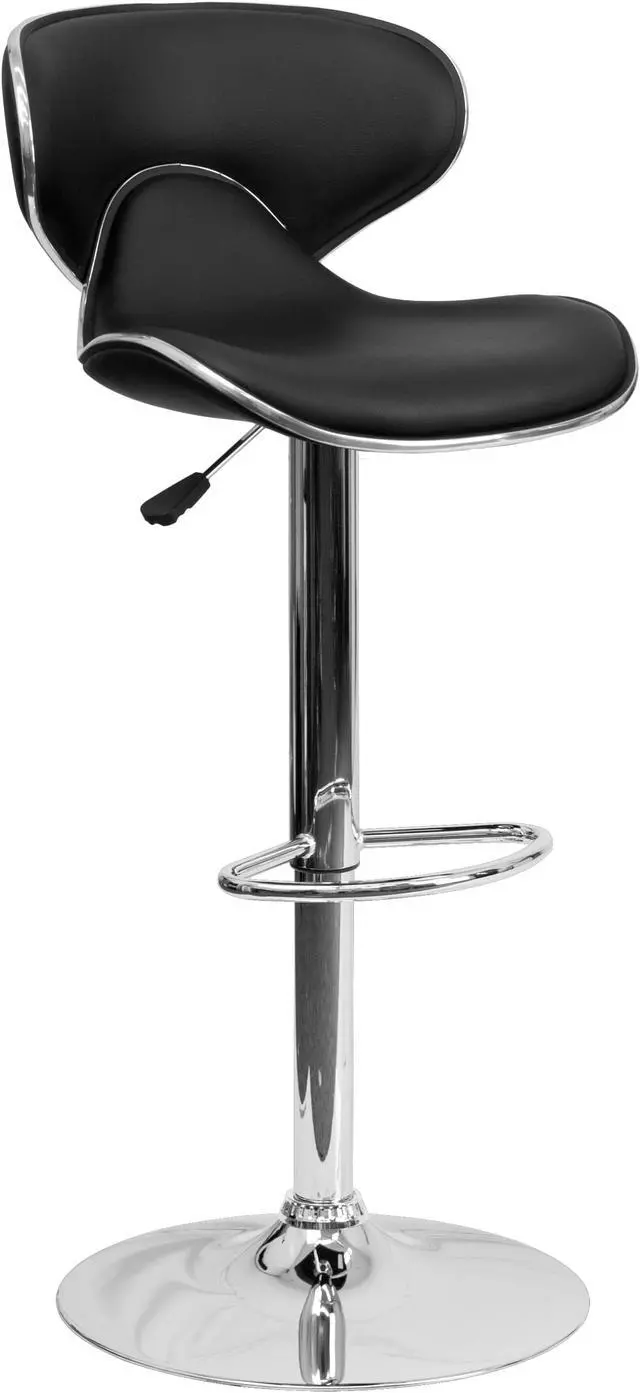 Alt view image 2 of 20 - Contemporary Cozy Mid-Back Black Vinyl Adjustable Height Barstool with Chrome Base