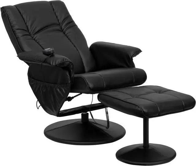 Alt view image 5 of 20 - Massaging Adjustable Recliner and Ottoman with Wrapped Base in Black LeatherSoft