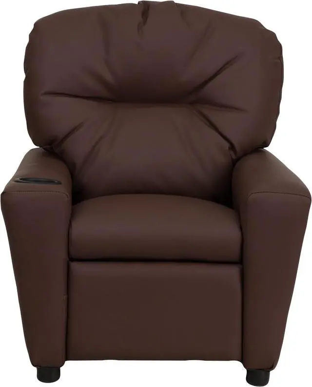 Alt view image 3 of 20 - Flash Furniture BT-7950-KID-BRN-LEA-GG Contemporary Brown Leather Kids Recliner with Cup Holder
