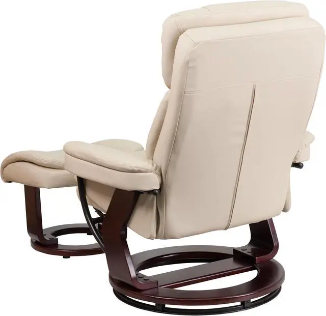 Alt view image 3 of 15 - Recliner Chair with Ottoman | Beige LeatherSoft Swivel Recliner Chair with Ottoman Footrest