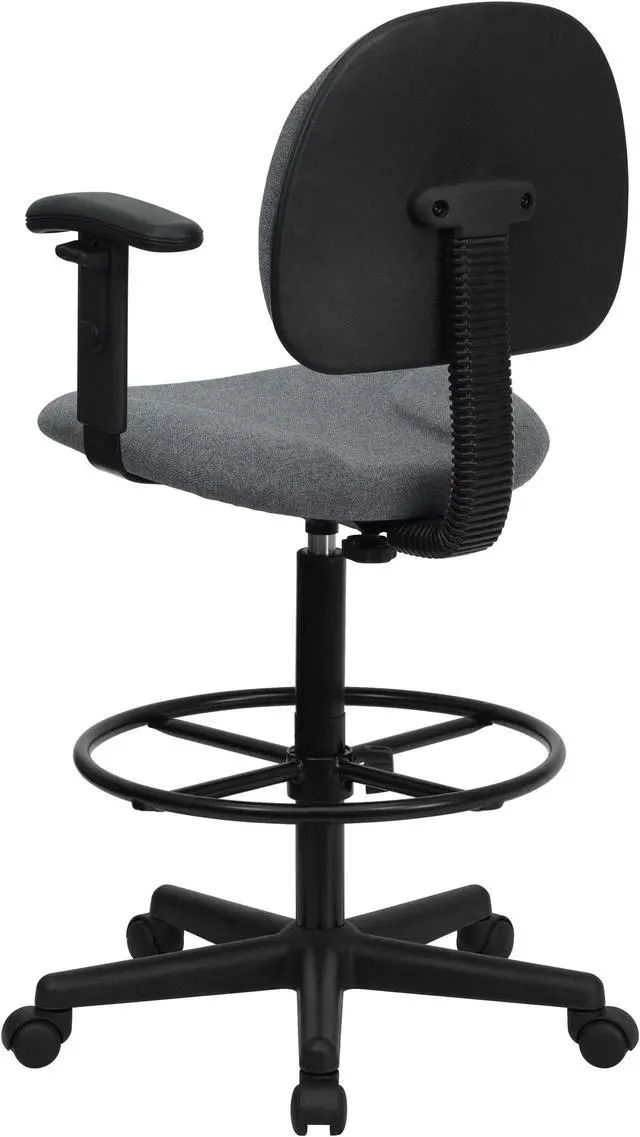 Main image of Flash Furniture BT-659-GRY-ARMS-GG Gray Fabric Multi-Functional Ergonomic Drafting Stool with Arms