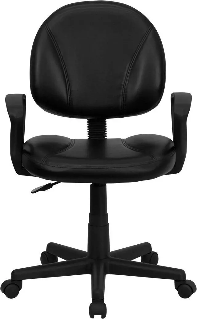 Alt view image 4 of 20 - Mid-Back Black Leather Ergonomic Swivel Task Chair with Arms
