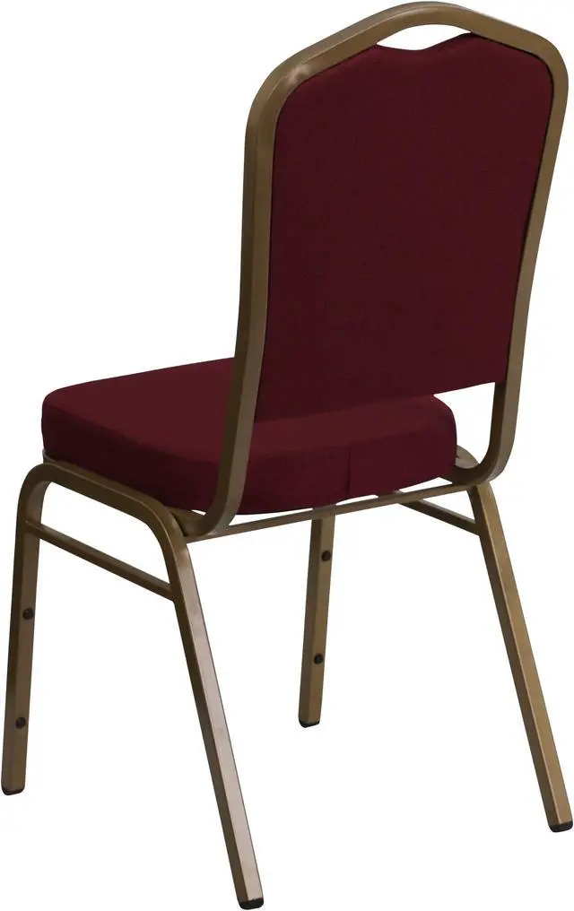Alt view image 3 of 20 - HERCULES Series Crown Back Stacking Banquet Chair in Burgundy Fabric - Gold Frame