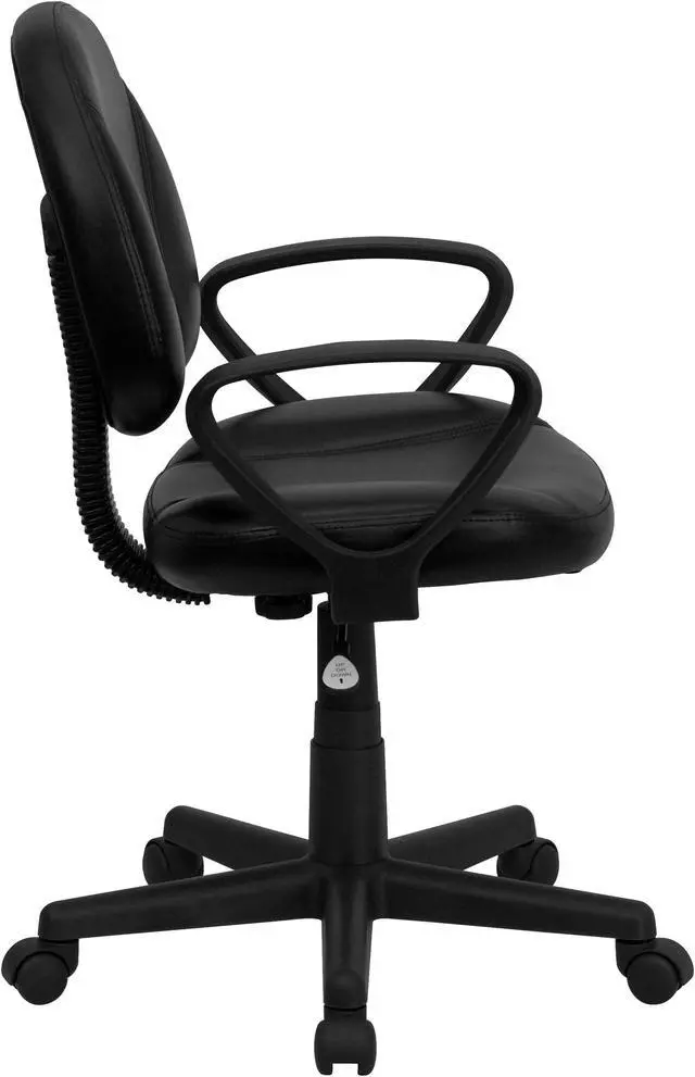 Alt view image 2 of 20 - Mid-Back Black Leather Ergonomic Swivel Task Chair with Arms