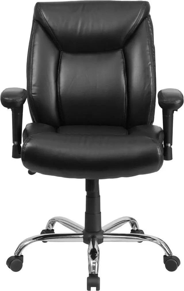 Alt view image 3 of 20 - HERCULES Series Big & Tall 400 lb. Rated Black LeatherSoft Deep Tufted Ergonomic Task Office Chair with Adjustable Arms