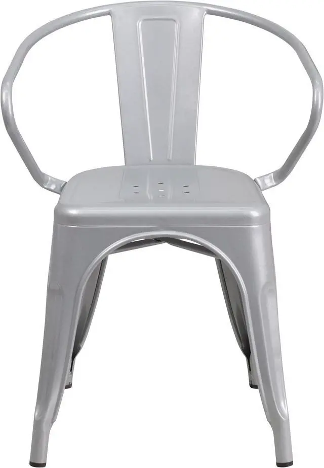Alt view image 4 of 14 - Flash Furniture Metal Chair with Arms, Silver