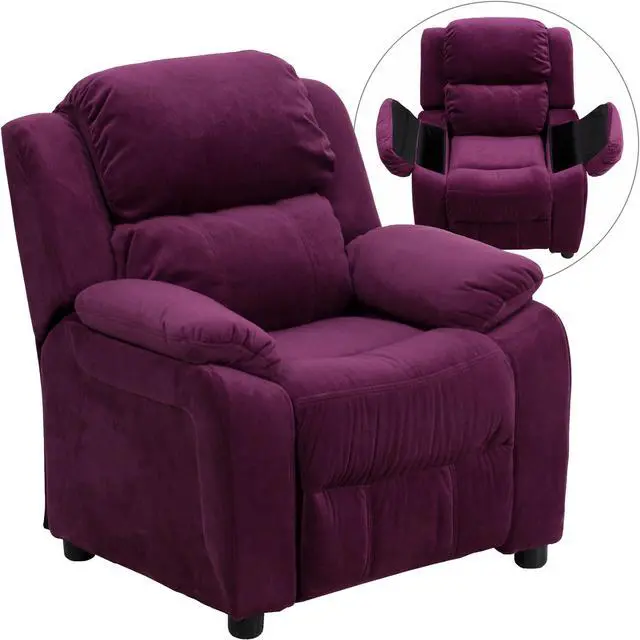 Alt view image 5 of 16 - Flash Furniture BT-7985-KID-MIC-PUR-GG Deluxe Heavily Padded Contemporary Purple Microfiber Kids Recliner with Storage Arms