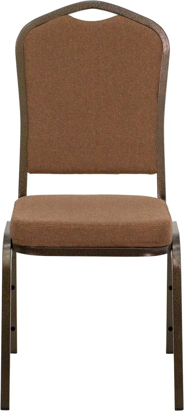 Alt view image 5 of 20 - HERCULES Series Crown Back Stacking Banquet Chair in Coffee Fabric - Gold Vein Frame
