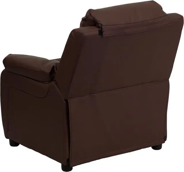 Alt view image 3 of 20 - Flash Furniture BT-7985-KID- BRN-LEA-GG Deluxe Heavily Padded Contemporary Brown Leather Kids Recliner with Storage Arms