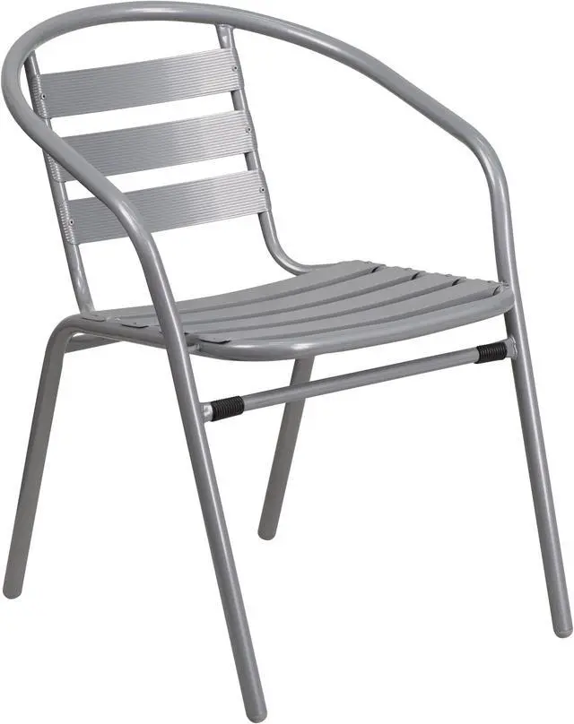 Main image of Flash Furniture Silver Metal Restaurant Stack Chair with Aluminum Slats [TLH-017C-GG] TLH017C