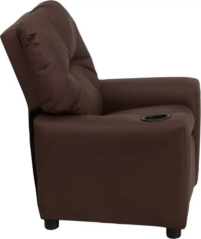 Alt view image 2 of 20 - Flash Furniture BT-7950-KID-BRN-LEA-GG Contemporary Brown Leather Kids Recliner with Cup Holder