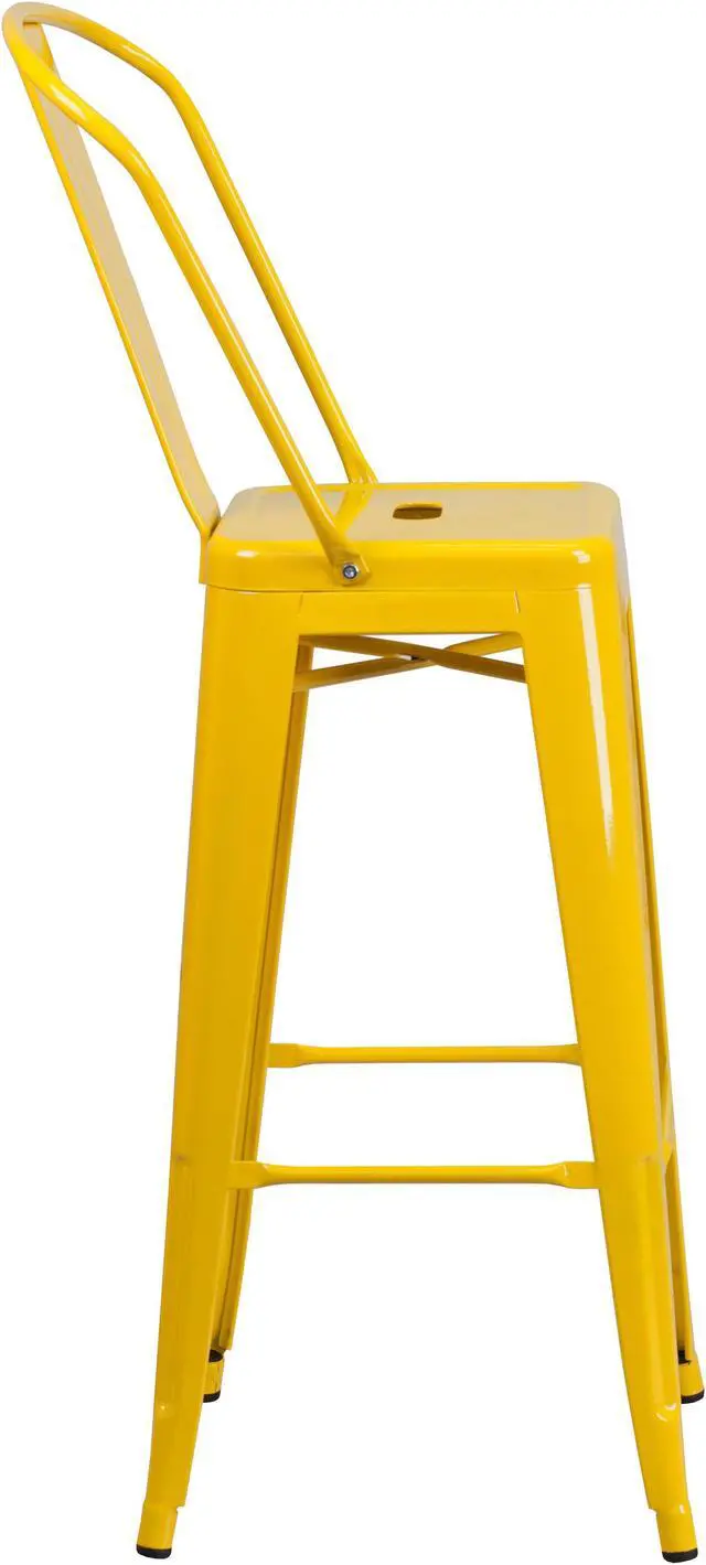 Alt view image 2 of 20 - Commercial Grade 30" High Yellow Metal Indoor-Outdoor Barstool with Removable Back