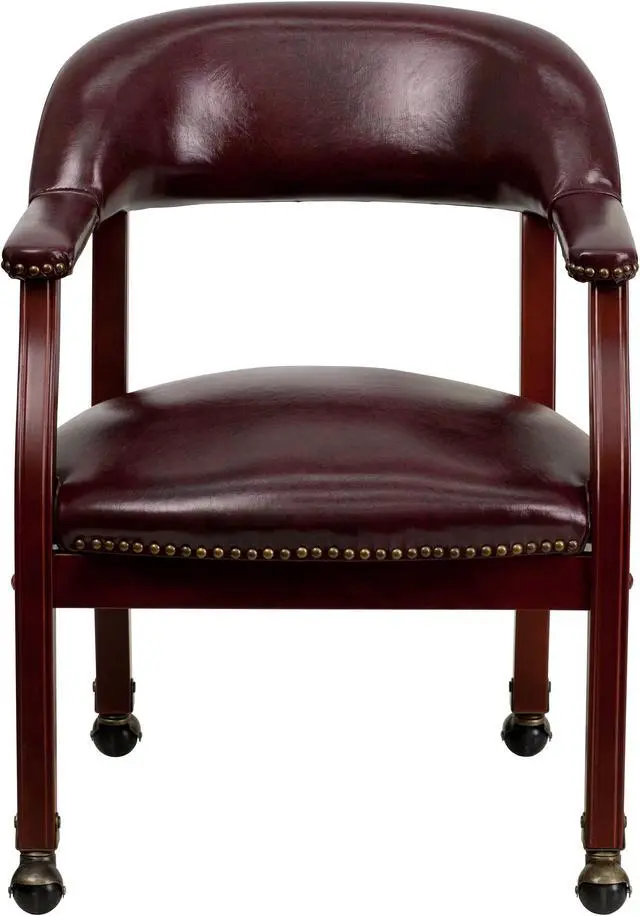 Alt view image 4 of 20 - Oxblood Vinyl Luxurious Conference Chair with Accent Nail Trim and Casters