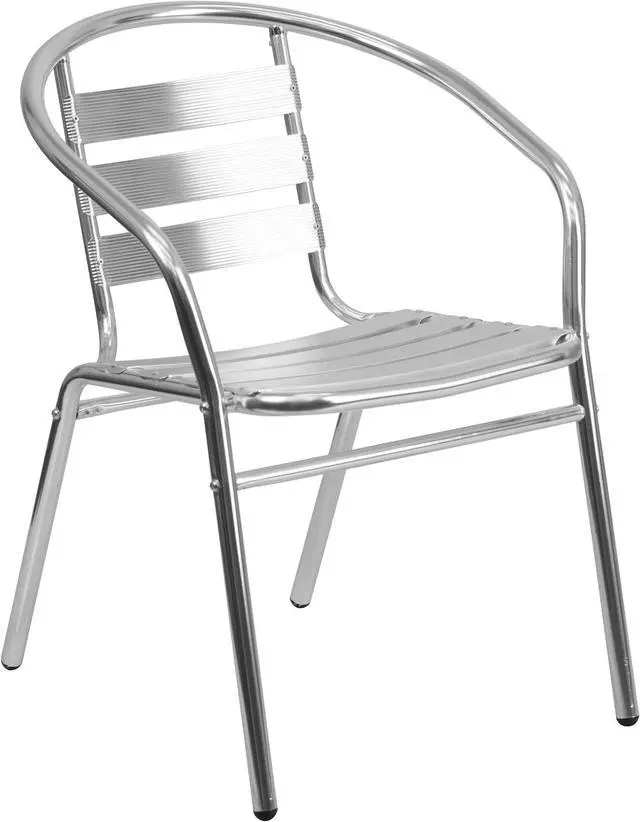Alt view image 2 of 20 - Commercial Aluminum Indoor-Outdoor Restaurant Stack Chair with Triple Slat Back and Arms