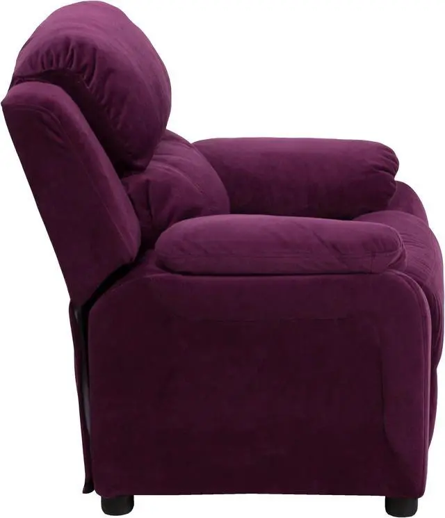 Alt view image 2 of 16 - Flash Furniture BT-7985-KID-MIC-PUR-GG Deluxe Heavily Padded Contemporary Purple Microfiber Kids Recliner with Storage Arms