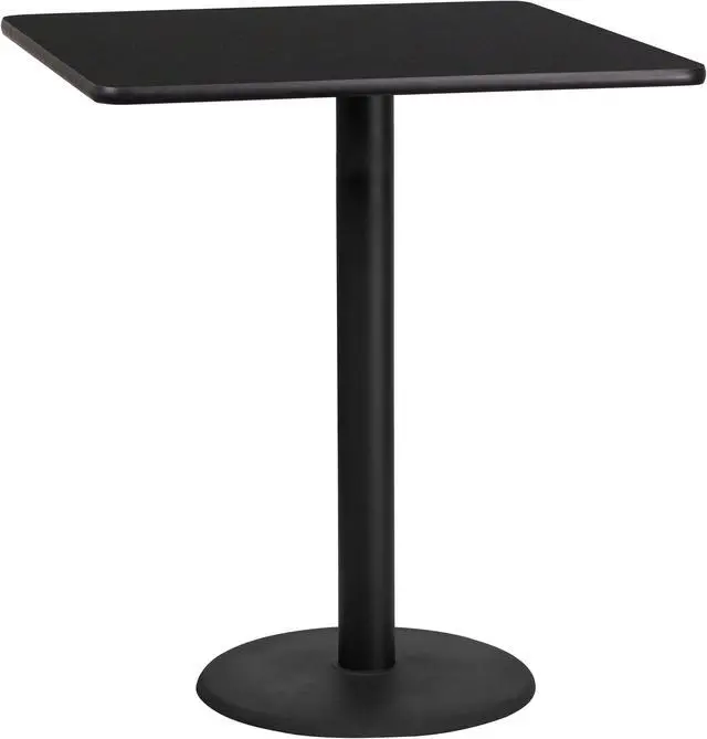 Alt view image 2 of 12 - 36'' Square Black Laminate Table Top with 24'' Round Bar Height Table Base