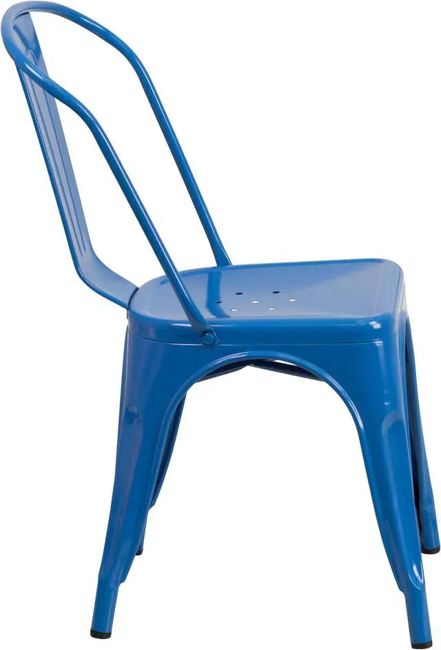 Alt view image 2 of 20 - Flash Furniture Metal Indoor/Outdoor Stackable Chair, Blue