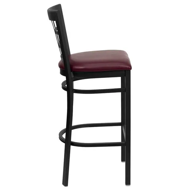 Alt view image 2 of 15 - HERCULES Series Black Window Back Metal Restaurant Barstool - Burgundy Vinyl Seat