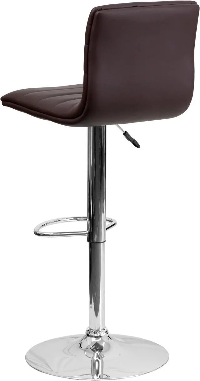 Alt view image 2 of 20 - Modern Brown Vinyl Adjustable Bar Stool with Back, Counter Height Swivel Stool with Chrome Pedestal Base