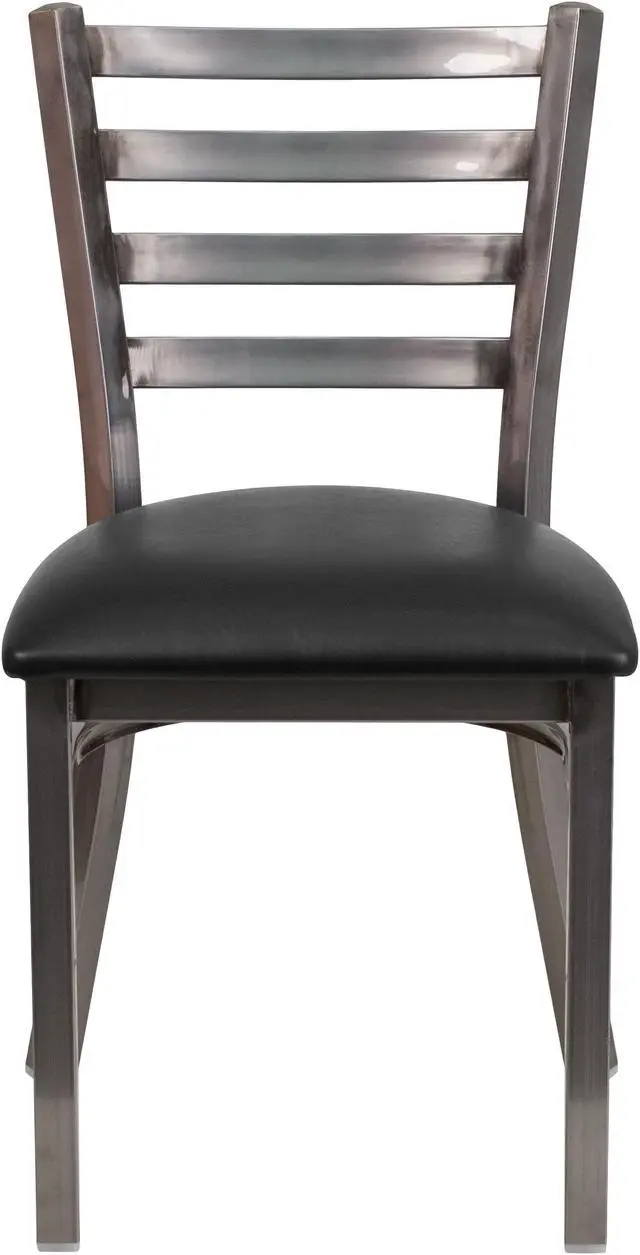 Alt view image 4 of 19 - Flash Furniture Hercules Series Clear Coated Ladder Back Metal Restaurant Chair with Vinyl Seat, Black