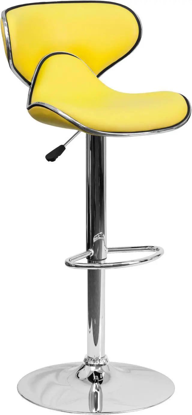 Alt view image 4 of 20 - Contemporary Cozy Mid-Back Yellow Vinyl Adjustable Height Barstool with Chrome Base