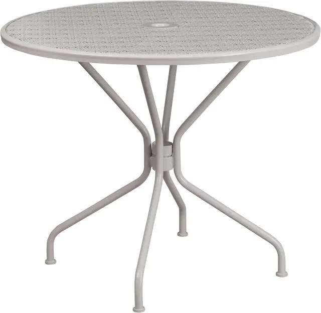 Main image of Commercial Grade 35.25" Round Light Gray Indoor-Outdoor Steel Patio Table