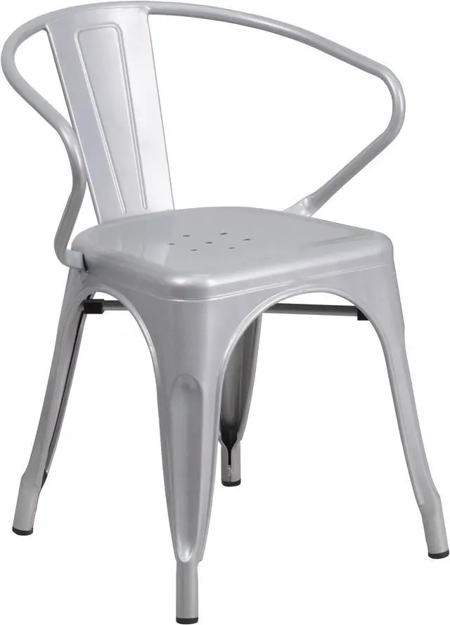 Main image of Flash Furniture Metal Chair with Arms, Silver