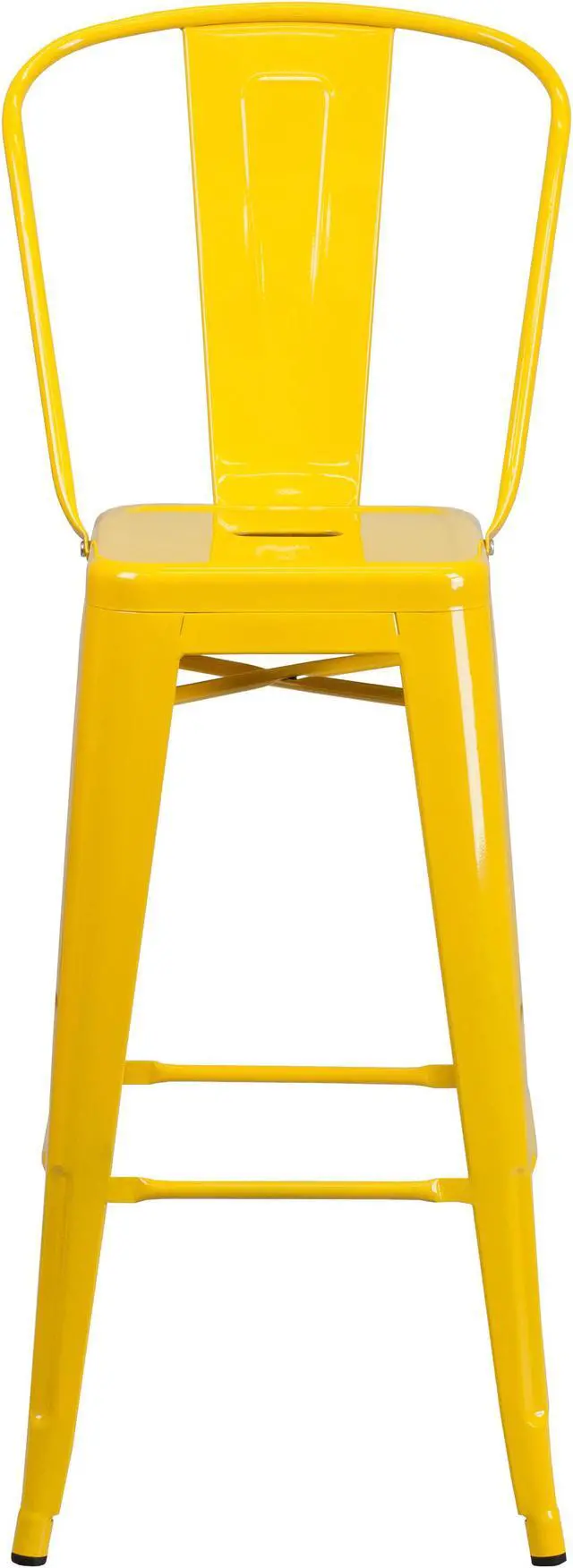 Alt view image 4 of 20 - Commercial Grade 30" High Yellow Metal Indoor-Outdoor Barstool with Removable Back