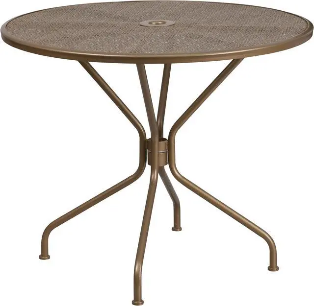 Main image of Flash Furniture Oia Commercial Grade Round Indoor-Outdoor Steel Patio Table with Umbrella Hole Gold (CO7GD)