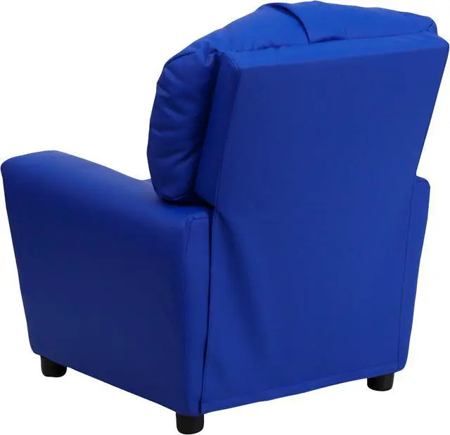 Alt view image 3 of 13 - Contemporary Blue Vinyl Kids Recliner with Cup Holder