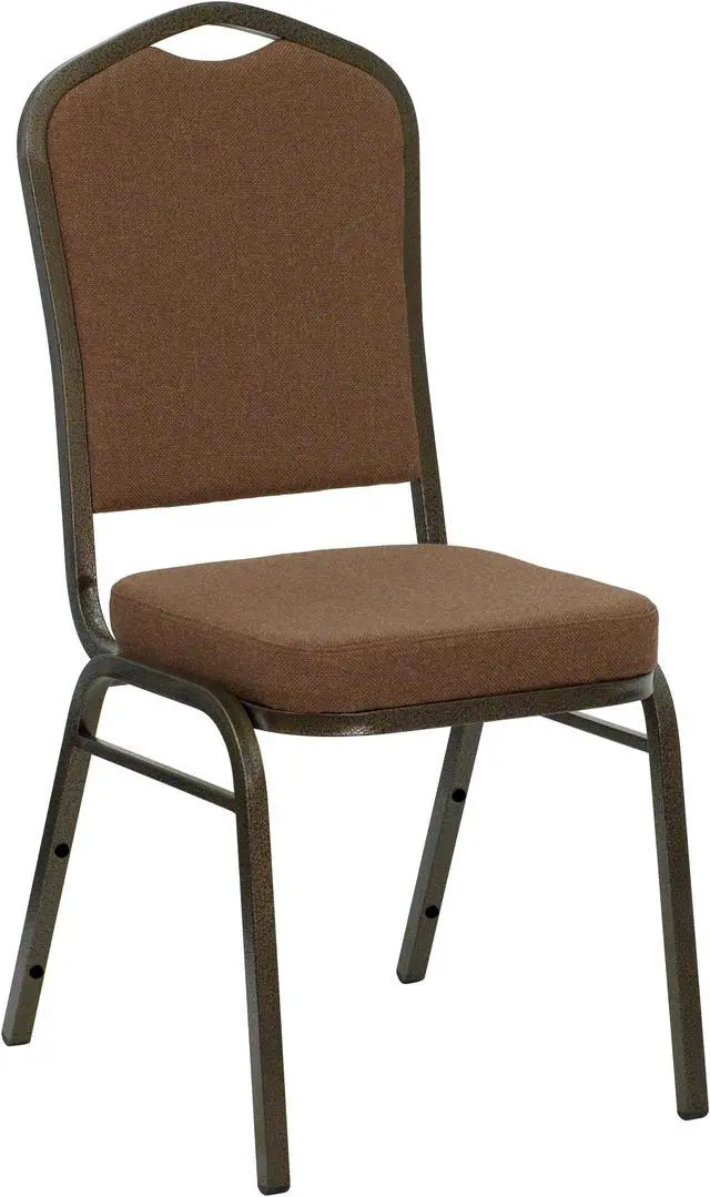 Main image of HERCULES Series Crown Back Stacking Banquet Chair in Coffee Fabric - Gold Vein Frame