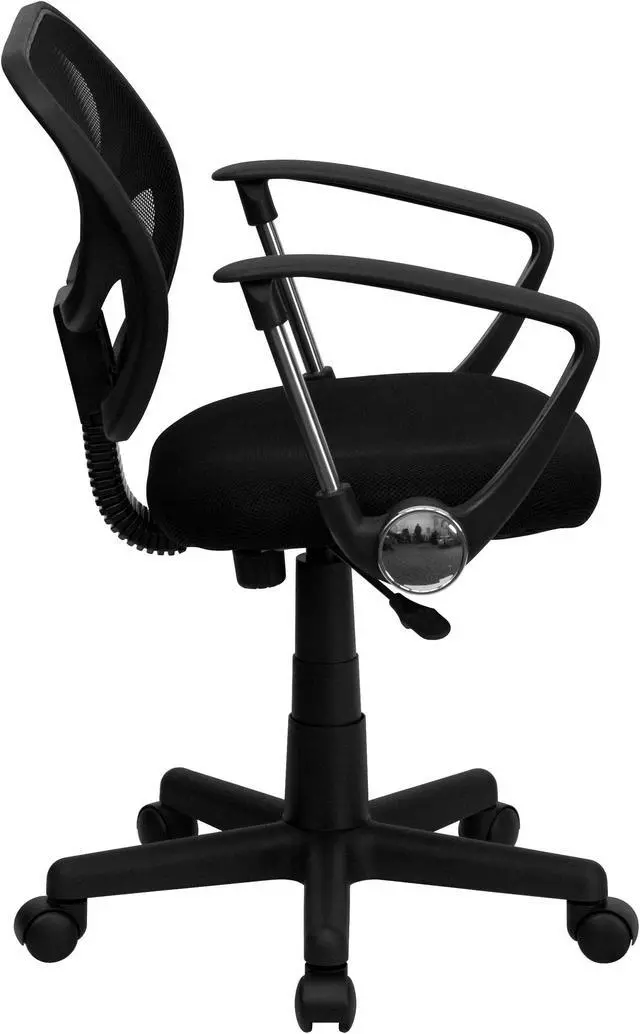 Alt view image 2 of 20 - Low Back Black Mesh Swivel Task Office Chair with Curved Square Back and Arms