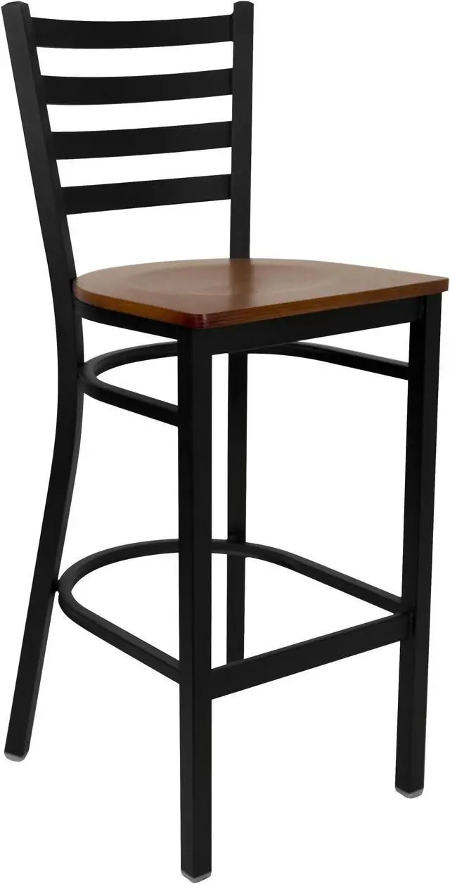 Main image of HERCULES Series Black Ladder Back Metal Restaurant Barstool - Cherry Wood Seat