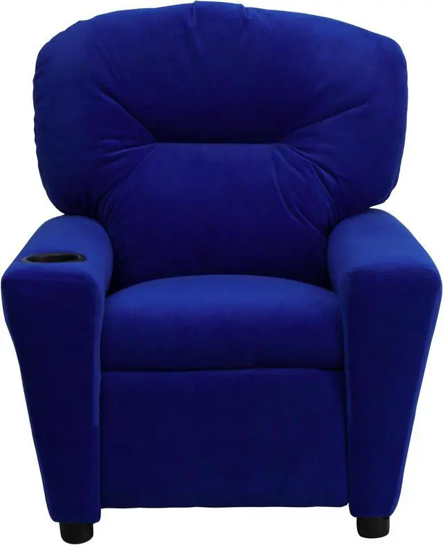 Alt view image 4 of 20 - Contemporary Blue Microfiber Kids Recliner with Cup Holder